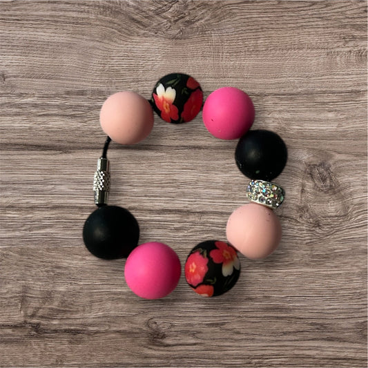 Black Floral Colored Tumbler Handle Charm